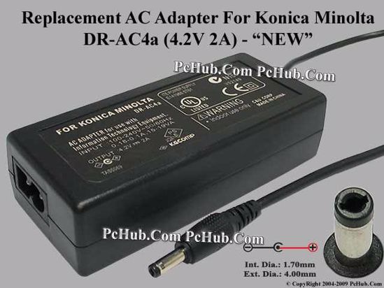 UPH For Konica Minolta Camera- AC Adapter DR-AC4a, 4.2V 2A, (1.7/4.8), (2-prong)