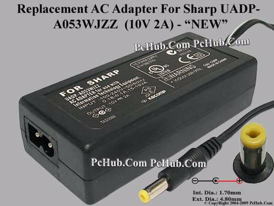 UPH For Sharp Camera- AC Adapter UADP-A053WJZZ, 10V 2A, (1.7/4.8mm), (2-prong)