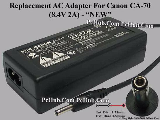 UPH For Canon Camera- AC Adapter CA-570, 8.4V 2A, (1.35/3.5mm), (2-prong)