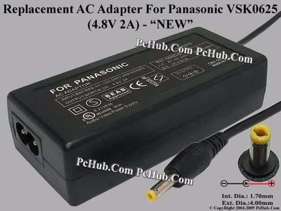 UPH For Panasonic Camera- AC Adapter VSK0625, 4.8V 2A, (1.7/4.0mm), (2-prong)