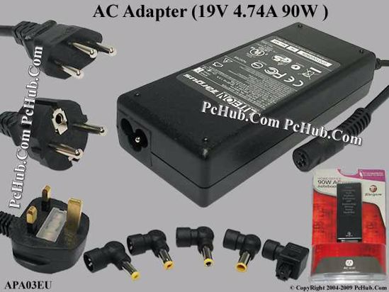 Targus APA03EU AC Adapter- Laptop 19V 4.74A,Set, EU Cord, 3-Prong, New