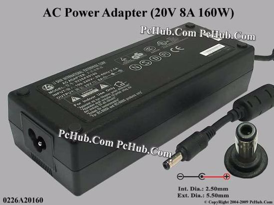 Li Shin 0226A20160 AC Adapter- Laptop 20V 8A 5.5/2.5mm 12mm, 3-Prong