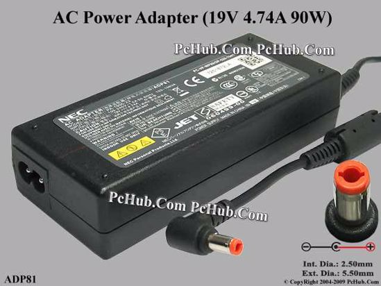 NEC Common Item (NEC) AC Adapter- Laptop 19V 4.74A, 5.5/2.5mm, 2-Prong