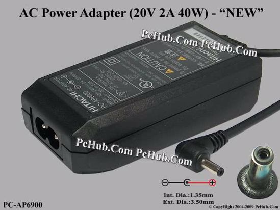 Hitachi Common Item (Hitachi) AC Adapter- Laptop 20V 2A, 3.5/1.35mm, 2-Prong, New