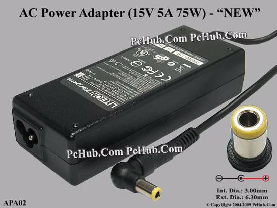 Targus APA02 AC Adapter- Laptop 15V 5A, 6.3/3.0mm, 3-Prong, New