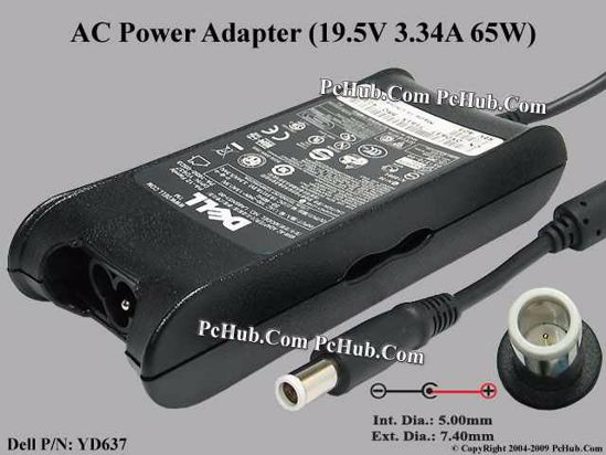 Dell Common Item (Dell) AC Adapter- Laptop 19.5V 3.34A, 7.4/5.0mm With Pin, 3-Prong