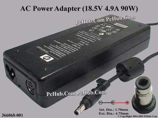 HP Common Item (HP) AC Adapter- Laptop 366068-001, 18.5V 4.9A, Tip-T