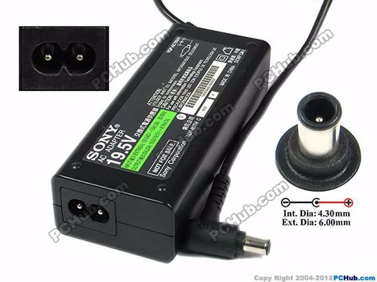 Sony Vaio Parts AC Adapter- Laptop 19.5V 4.7A, 6.0/4.3mm With Pin, 2-Prong