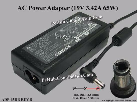 ASUS Common Item (Asus) AC Adapter- Laptop 19V 3.42A, 5.5/2.5mm, 3-Prong