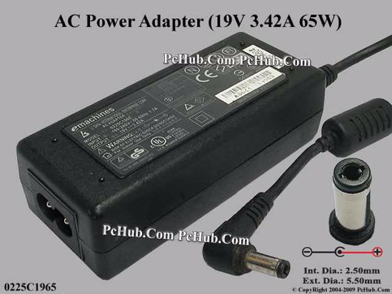 eMachines Common Item (eMachines) AC Adapter- Laptop 19V 3.42A, 5.5/2.5mm 12mm, 2-Prong