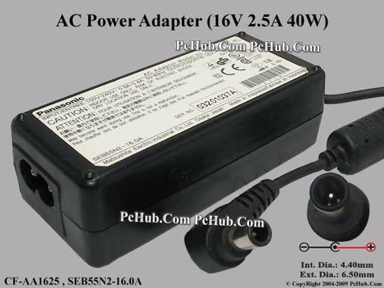 Panasonic Common Item (Panasonic) AC Adapter- Laptop CF-AA1625, 16V 2.5A, Tip E, (2-pron