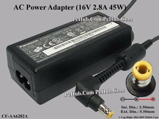 Panasonic Common Item (Panasonic) AC Adapter- Laptop CF-AA6282A, 16V 2.8A, Tip-C, 2-pron