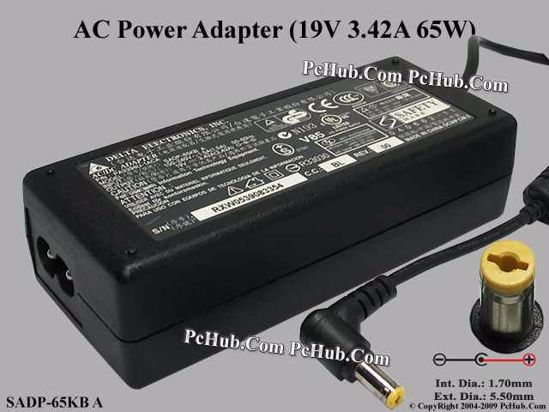 Delta Electronics SADP-65KB AC Adapter- Laptop 19V 3.42A, 5.5/1.7mm, 2-Prong