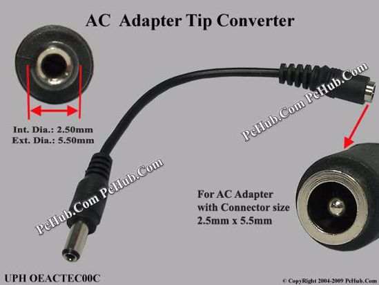 ACP Plug DC Tip Converter-Wire 5.5/2.5mm to 5.5/2.5mm Plug, 150mm. 90 Watts