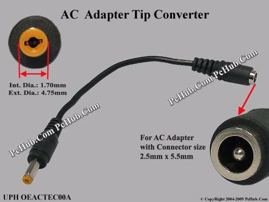 ACP Plug DC Tip Converter-Wire 5.5/2.5mm to 4.8/1.7mm Plug, 150mm. 90 Watts