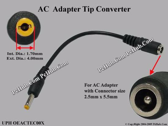 ACP Plug DC Tip Extension 5.5/2.5mm to 4.0/1.7mm Plug, 150mm. 90 Watts