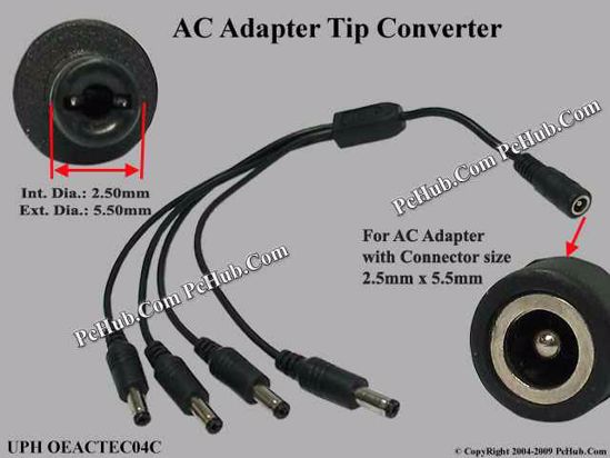 ACP Plug DC Tip Shunting 5.5 x 2.5mm to 5.5/2.5mm, 4 Shunting Plugs, 300mm.