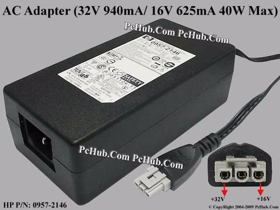 HP Common Item (HP) AC Adapter 20V Above 0957-2146, 32V 940mA/ 16V 625mA, 3-pin, (IEC