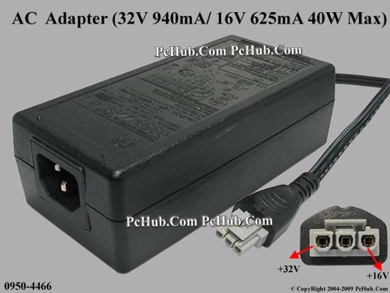 HP Common Item (HP) AC Adapter 20V Above 0950-4466, 32V 940mA/ 16V 625mA, 3-pin, (IEC