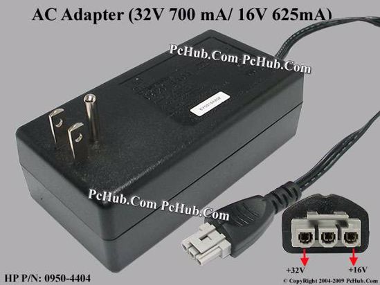 HP Common Item (HP) AC Adapter 20V Above 0950-4404, 32V 700 mA/ 16V 625mA, 3-pin, US 3