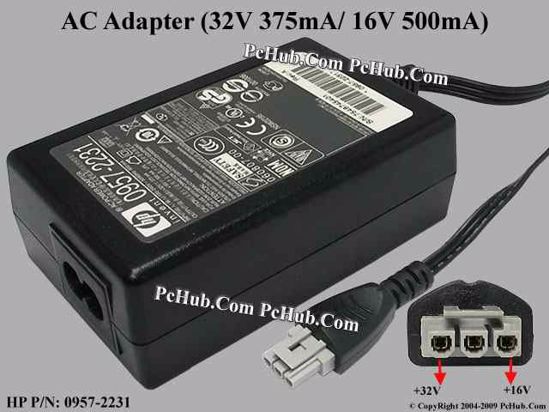 HP Common Item (HP) AC Adapter 20V Above 0957-2231, 32V 375mA/ 16V 500mA, 3-pin, 2-pro