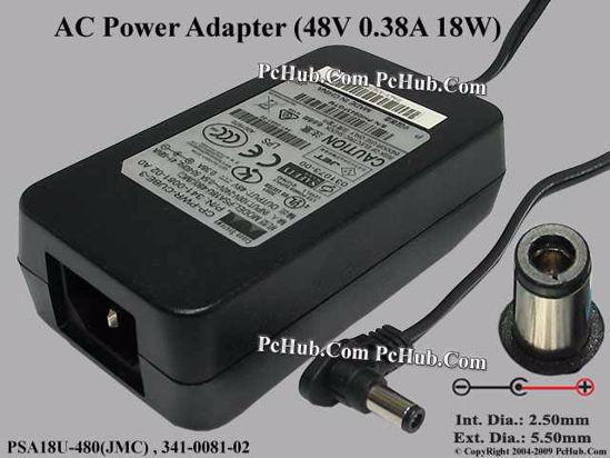 Cisco PSA18U-480(JMC) AC Adapter 20V Above 48V 0.38A, 5.5/2.5mm, C14