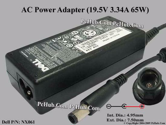 Dell Common Item (Dell) AC Adapter- Laptop 19.5V 3.34A, 7.4/5.0mm With Oct. Pin, 3-Prong