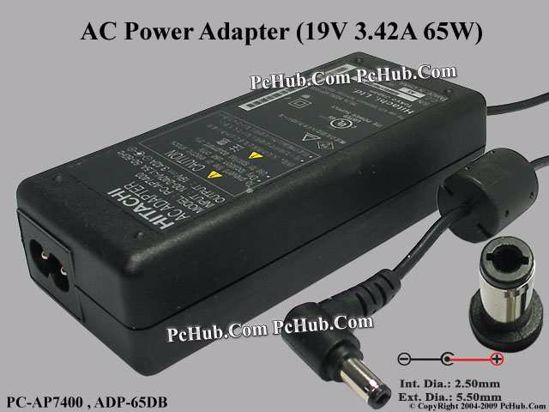 Hitachi Common Item (Hitachi) AC Adapter- Laptop 19V 3.42A, 5.5/2.5mm, 2-Prong