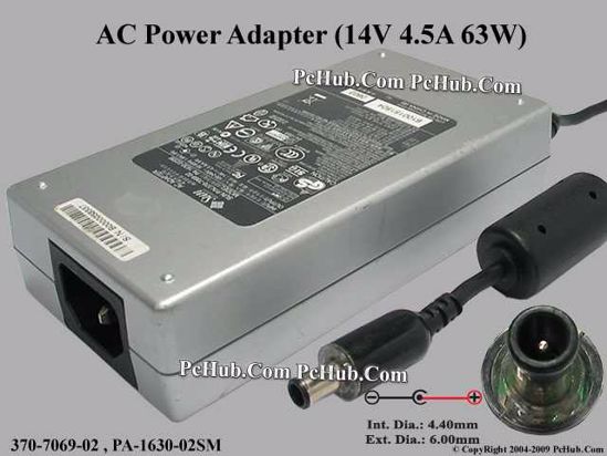 Sun Microsystems Common Item (SUN) AC Adapter 13V-19V 370-7069-02, 14V 4.5A, Pin, (IEC C