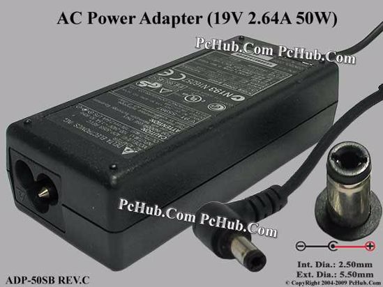 Delta Electronics ADP-50SB REV.C AC Adapter- Laptop 19V 2.64A, Barrel 5.5/2.5mm 3-Prong