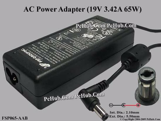 FSP Group Inc FSP065-AAB AC Adapter- Laptop 19V 3.42A, 5.5/2.1mm, 3-Prong