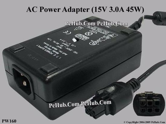 AULT PW160 AC Adapter 13V-19V 15V 3A, 6-Hole, IEC C14