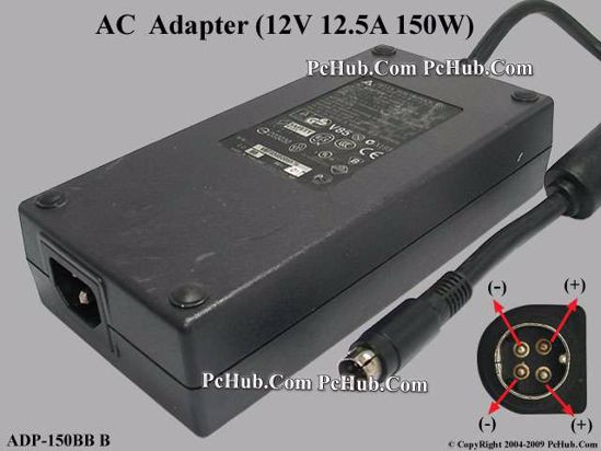 Delta Electronics ADP-150BB B AC Adapter- Laptop 12V 12.5A 4-pin DIN, P1 4=V