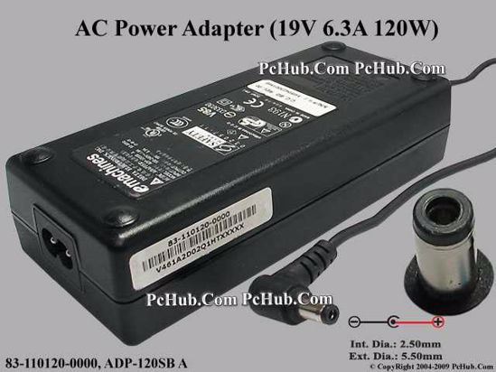 eMachines Common Item (eMachines) AC Adapter- Laptop 19V 6.3A, 5.5/2.5mm, 2-Prong