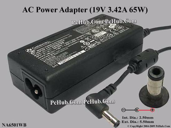 Gateway Common Item (Gateway) AC Adapter- Laptop 19V 3.42A, 5.5/2.5mm 12mm, 3-Prong