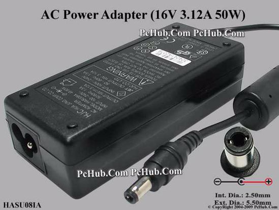 HJC HASU08IA AC Adapter 13V-19V 16V 3.12A, Tip-C, 3-prong