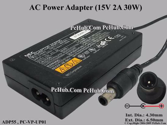 NEC Common Item (NEC) AC Adapter- Laptop ADP55, 15V 2A, Tip E, 2-prong