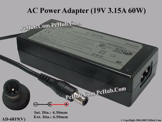 Samsung Laptop Common Item (Samsung Laptop) AC Adapter- Laptop AD-6019(V), 19V 3.15A, Ti