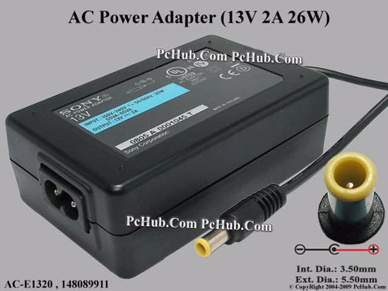 Sony Common Item (Sony) AC Adapter 13V-19V AC-E1320, 13V 2A, Tip-I, 2-prong