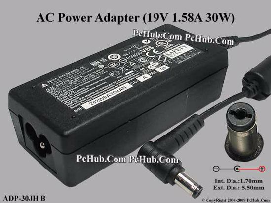 Delta Electronics ADP-30JH AC Adapter- Laptop 19V 1.58A, 5.5/1.7mm, 3-Prong