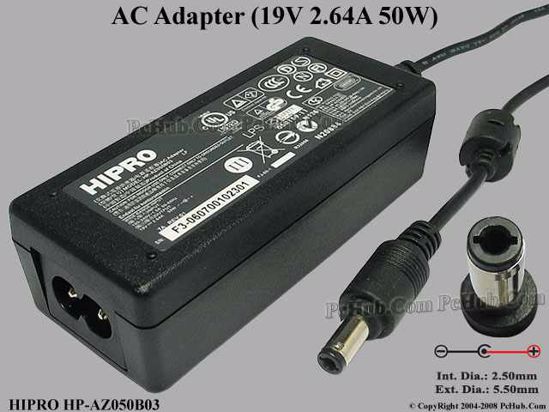 HIPRO HP-AZ050B03 AC Adapter- Laptop 19V 2.64A, Barrel 5.5/2.5mm 2-Prong