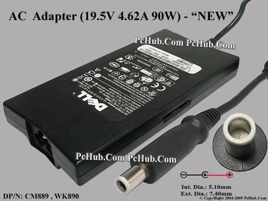 Dell Common Item (Dell) AC Adapter- Laptop 19.5V 4.62A, 7.4/5.0mm With Pin, 3-Prong, Thi