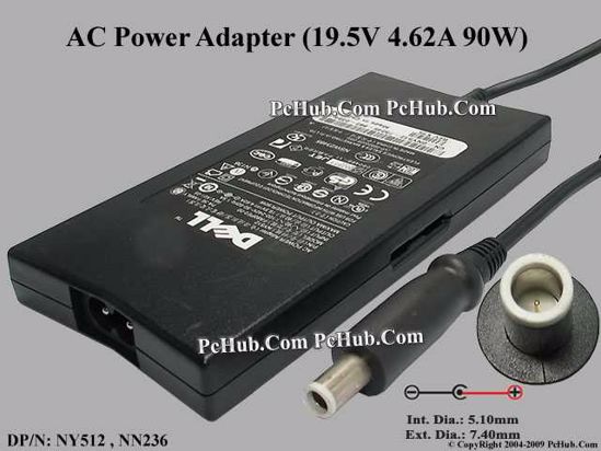 Dell Common Item (Dell) AC Adapter- Laptop 19.5V 4.62A, 7.4/5.0mm With Pin, 2-Prong, Thi