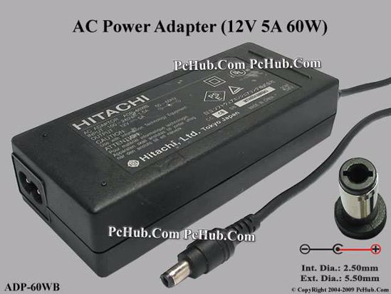 Hitachi Common Item (Hitachi) AC Adapter- Laptop 12V 5A, 5.5/2.5mm, 2-Prong