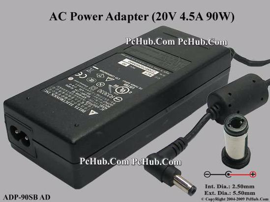 Delta Electronics ADP-90SB AD AC Adapter- Laptop 20V 4.5A, 5.5/2.5mm 12mm Length, 2-Pron