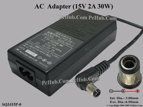 JRC SQ3J15P-0 AC Adapter- Laptop 15V 2A, Tip D, 2-prong