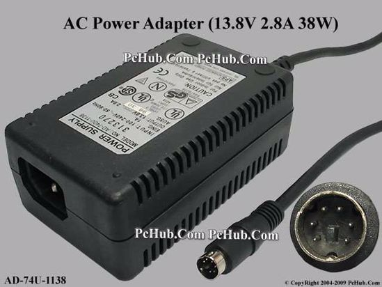 Other Brands APS AC Adapter 13V-19V AD-74U-1138, 13.8V 2.8A, 6-pin DIN, (IEC C14)