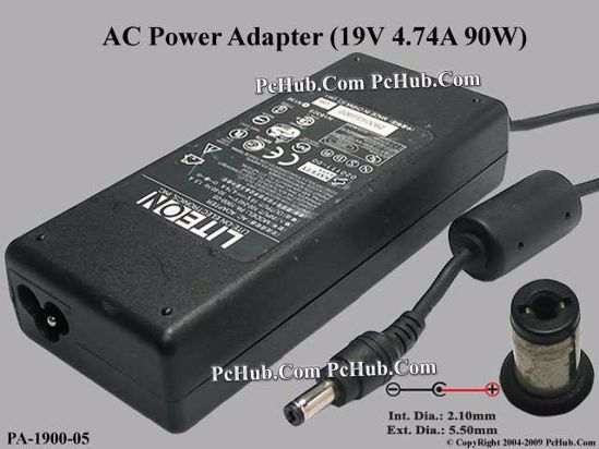 LITE-ON PA-1900-05 AC Adapter- Laptop 19V 4.74A, 5.5/2.1mm, 3-Prong