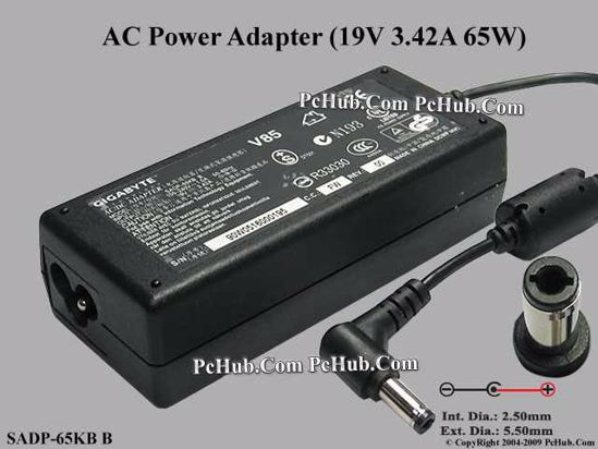 Gigabyte Common Item (Gigabyte) AC Adapter- Laptop 19V 3.42A, 5.5/2.5mm, 3-Prong