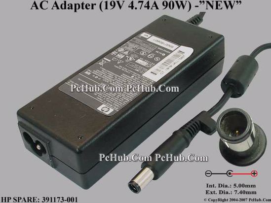 HP Common Item (HP) AC Adapter- Laptop 19V 4.74A, 7.4x5mm With Pin, 3-Prong, New